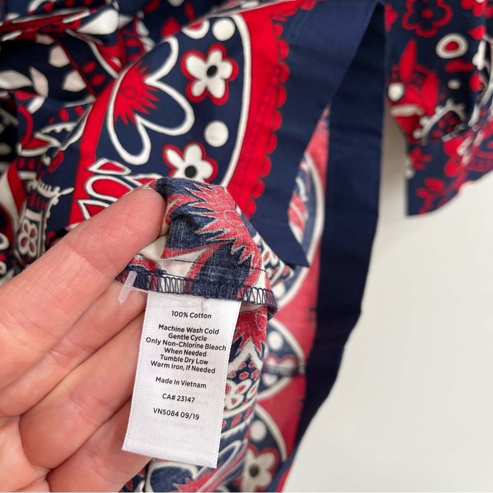 Talbots Picnic Paisley Poplin Shirtdress Navy Blue Red Belted Long Sleeve 16P - Picture 13 of 13